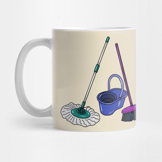 Broom & mop cartoon illustration by Miss Cartoon